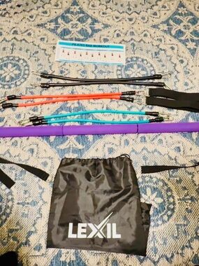 Lexil portable Pilates bar exercise kit, bar/3 sets of bands, barely used.